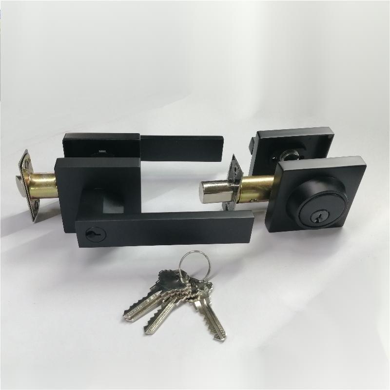 Palanca de entrada cuadrada con juego de cerrojo de cilindro único, cerradura combinada de la puerta combinada, bloqueo de puerta de entrada de servicio pesado,negro mate 1 paquete